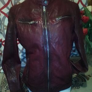 Elegant Maroon Leather Jacket for Women